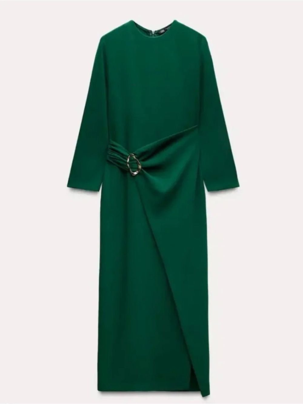Zara Deep Green Long Sleeve Midi Dress with Ring Detail
